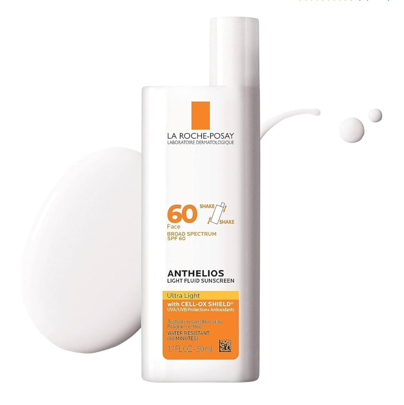 La Roche-Posay Anthelios Sunscreen SPF 60, Lightweight Sunscreen For Face, Fluid Texture, Broad Spectrum SPF + Antioxidants, Oil Free & Oxybenzone Free, 1.7 Fl. Oz.