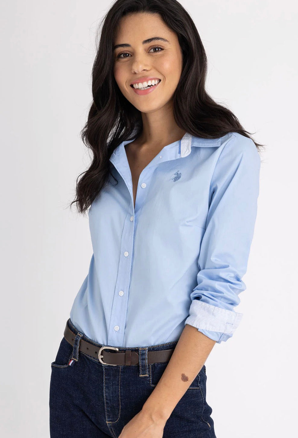 CAMISA US POLO ASSN DE POPLINA ELÁSTICA SÓLIDA