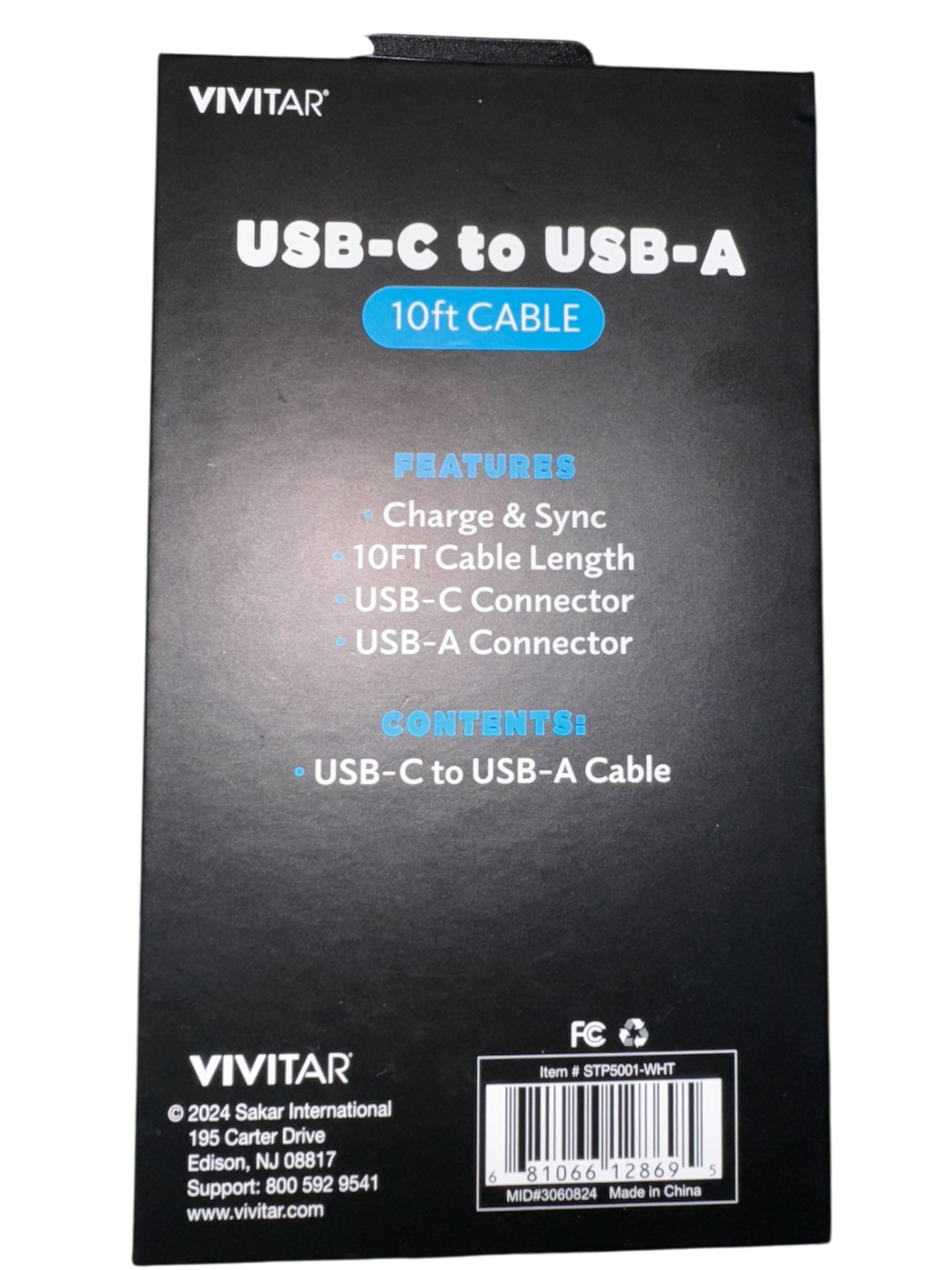 Vivitar USB-A to USB-C 10ft White