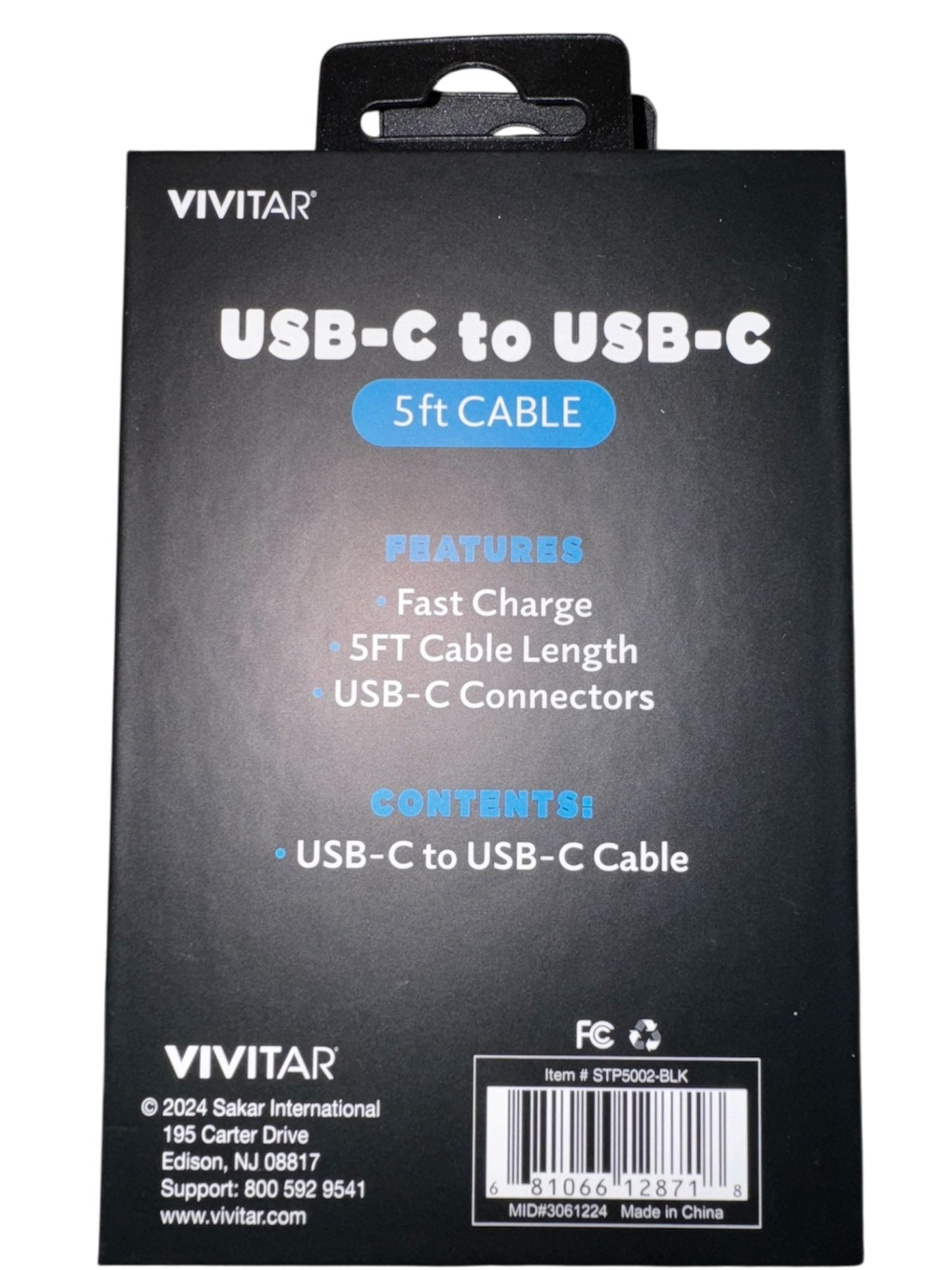 Vivitar USB-C to USB-C 5ft Cable Black