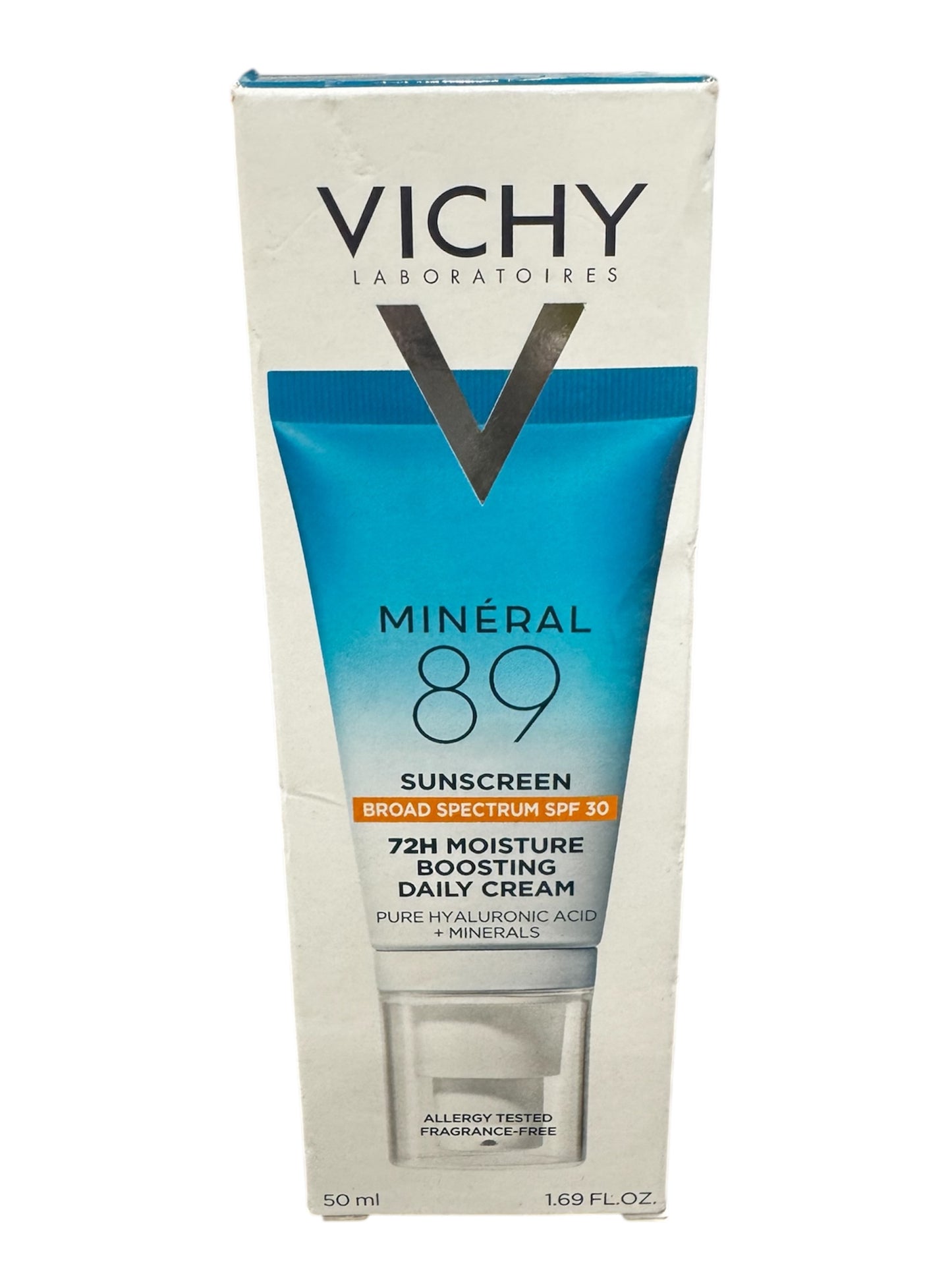 Protector solar facial Vichy Minéral 89 SPF 30, protector solar diario hidratante para la cara SPF 30, ácido hialurónico + niacinamida + aceite de escualeno, protector solar sin caste blanco, sin oxibenzona, protector solar de tamaño de viaje
