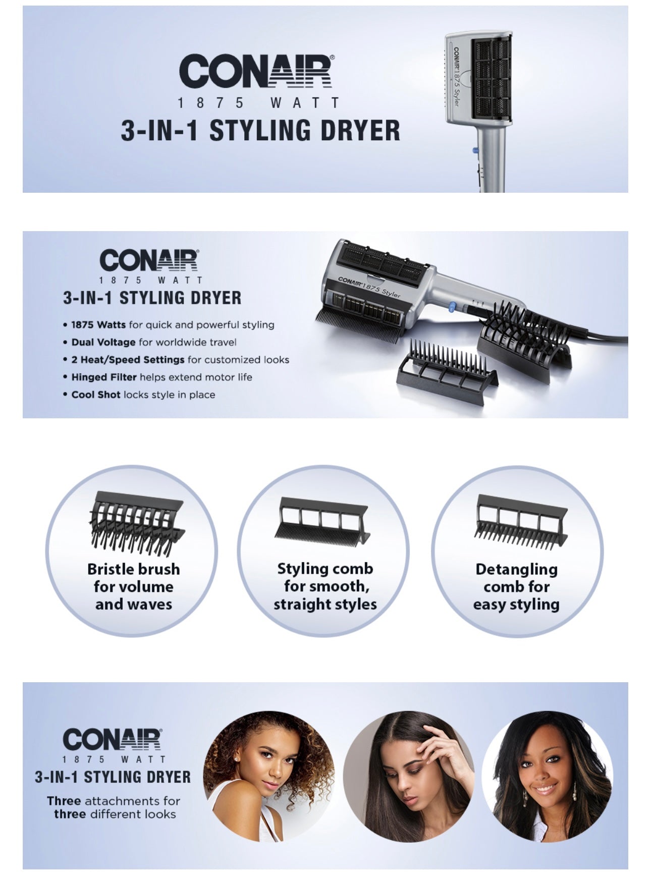 Secadora de Cabello Conair 3-in-1