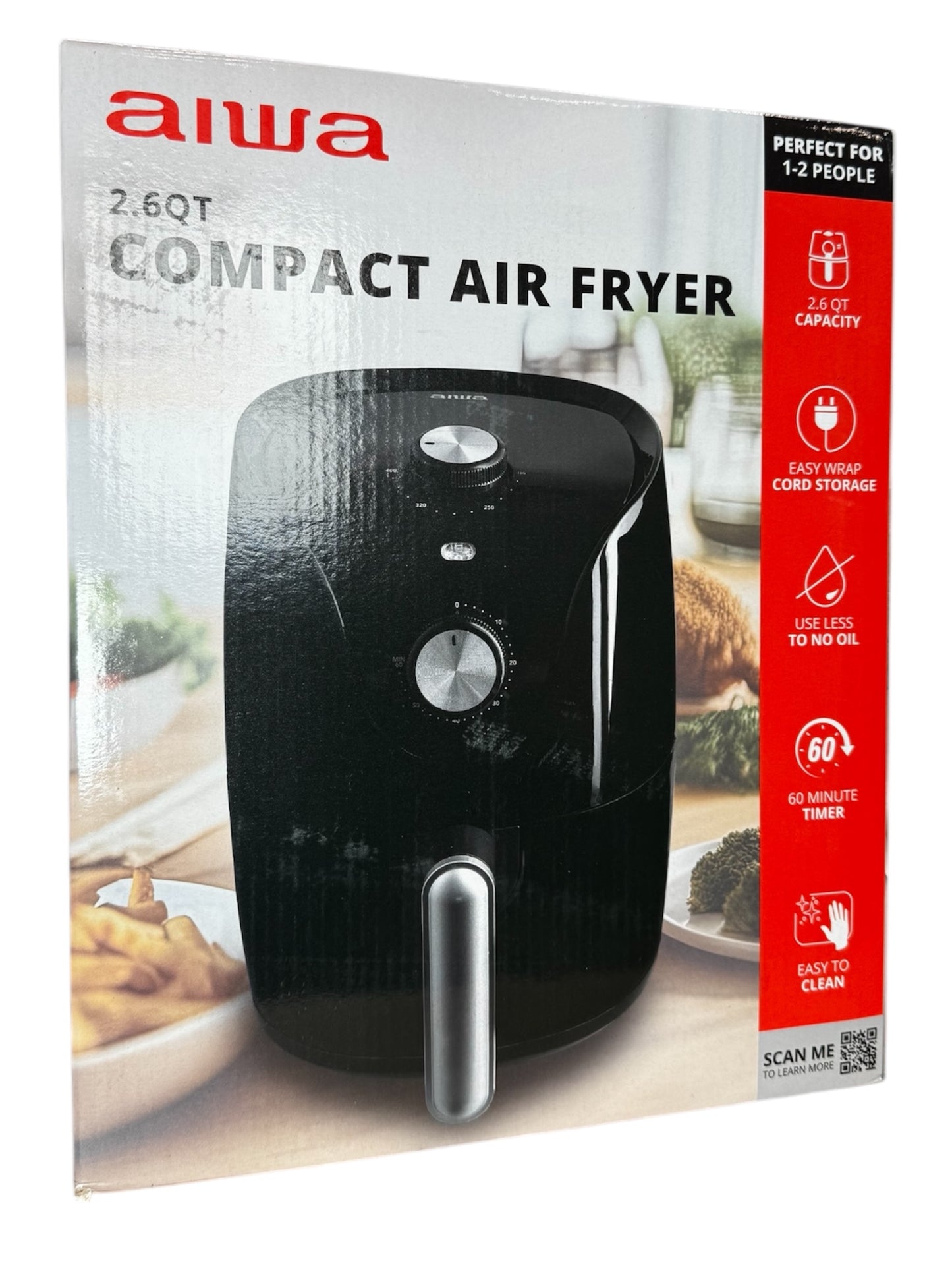 Freidora de aire Aiwa, freidora de aire compacta de 2,6 Qt, potente freidora de aire eléctrica de 1200 W con calentamiento rápido de 400 °F, cocción por convección de 360°, temporizador de 60 minutos y diseño de fácil limpieza para comidas crujientes sin