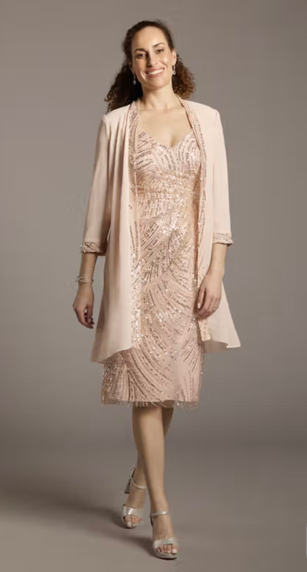 Vestido OLEG CASSINI Vestido de chaqueta corto de lentejuelas y perlas