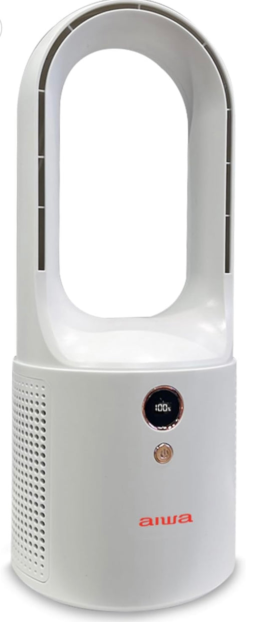 Ventilador portátil sin aspa Aiwa, ventilador de escritorio ligero, ventilador personal alimentado por batería recargable, ventilador inalámbrico ultra tranquilo de 6 velocidades para uso en interiores y exteriores, natural normal y para dormir