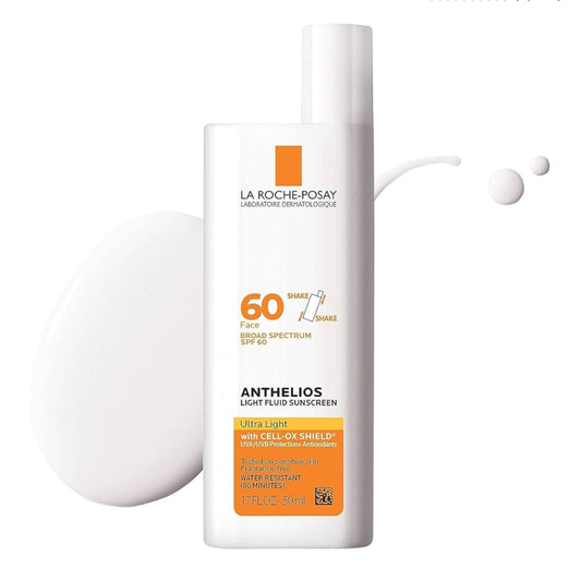 La Roche-Posay Anthelios Sunscreen SPF 60, Lightweight Sunscreen For Face, Fluid Texture, Broad Spectrum SPF + Antioxidants, Oil Free & Oxybenzone Free, 1.7 Fl. Oz.