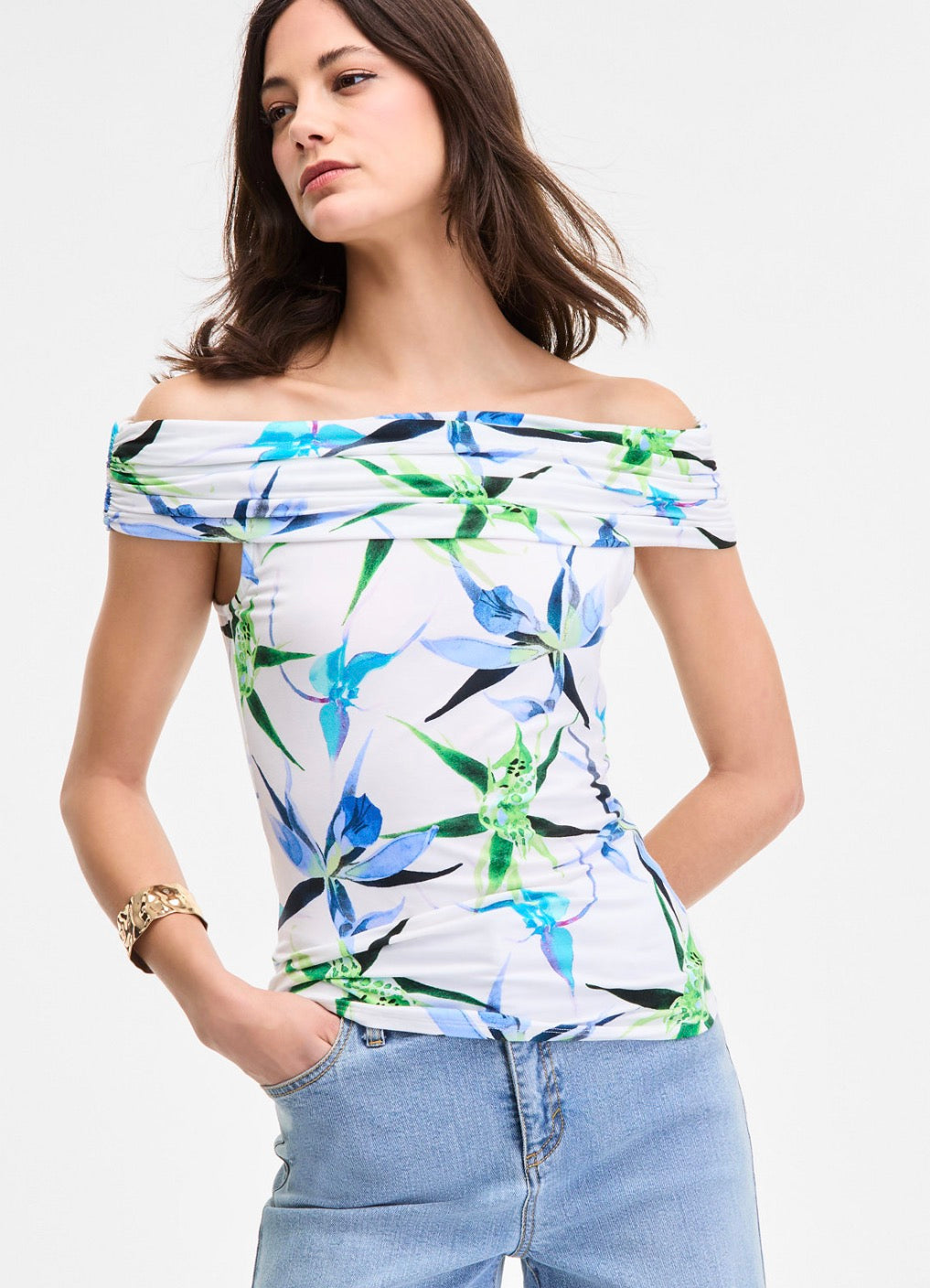 Blusa INC Top Estampado Con Hombros Descubiertos Para Mujer
