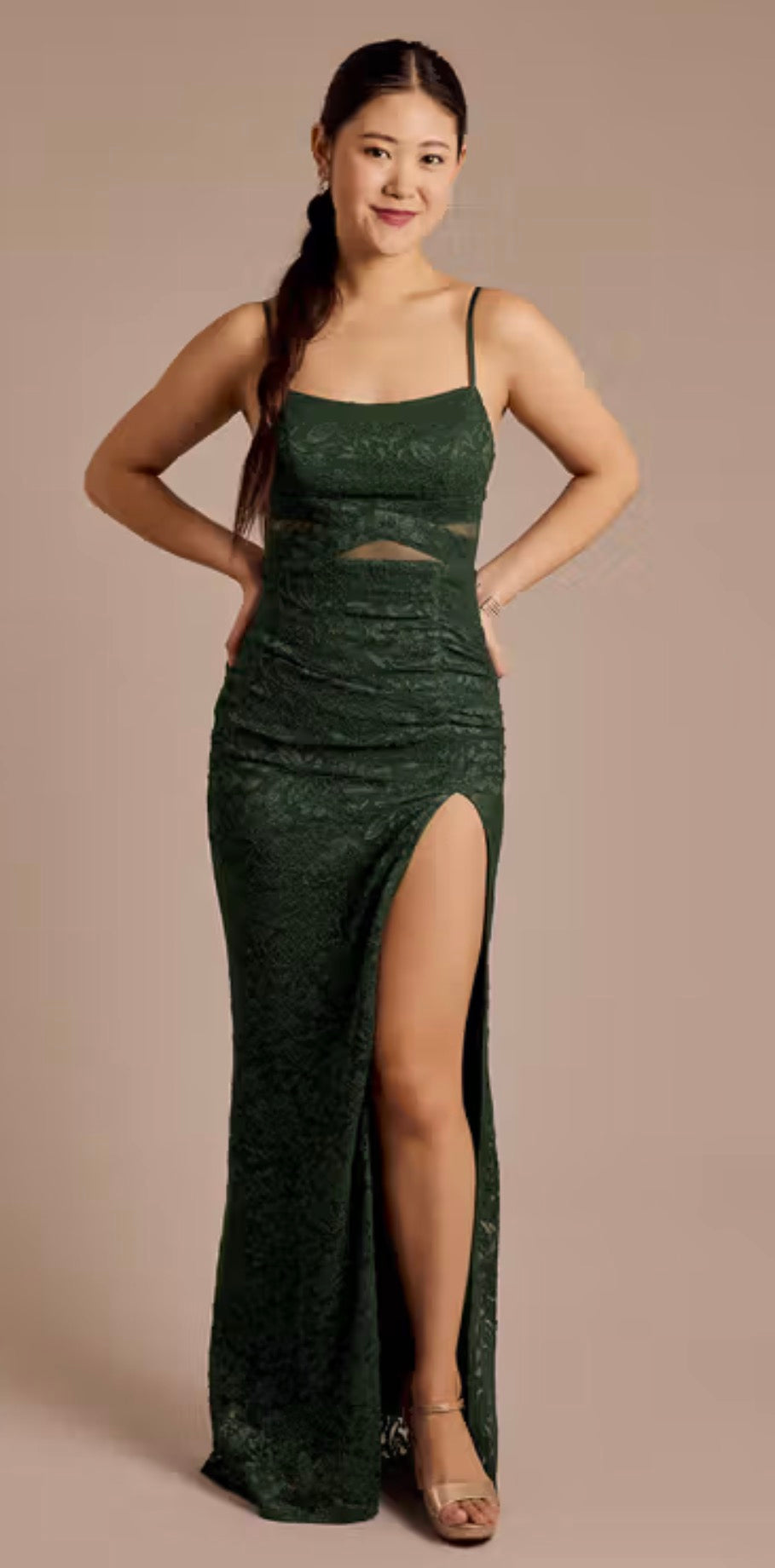 Vestido Emerald Sundae trino de encaje brillante con cintura ilusión