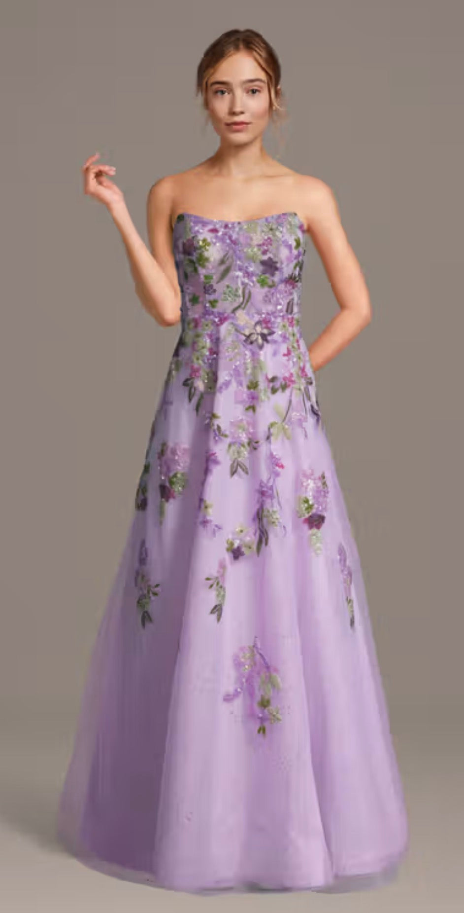 Vestido JULES and CLEO Sculpted Strapless Neckline Floral Applique Dress
