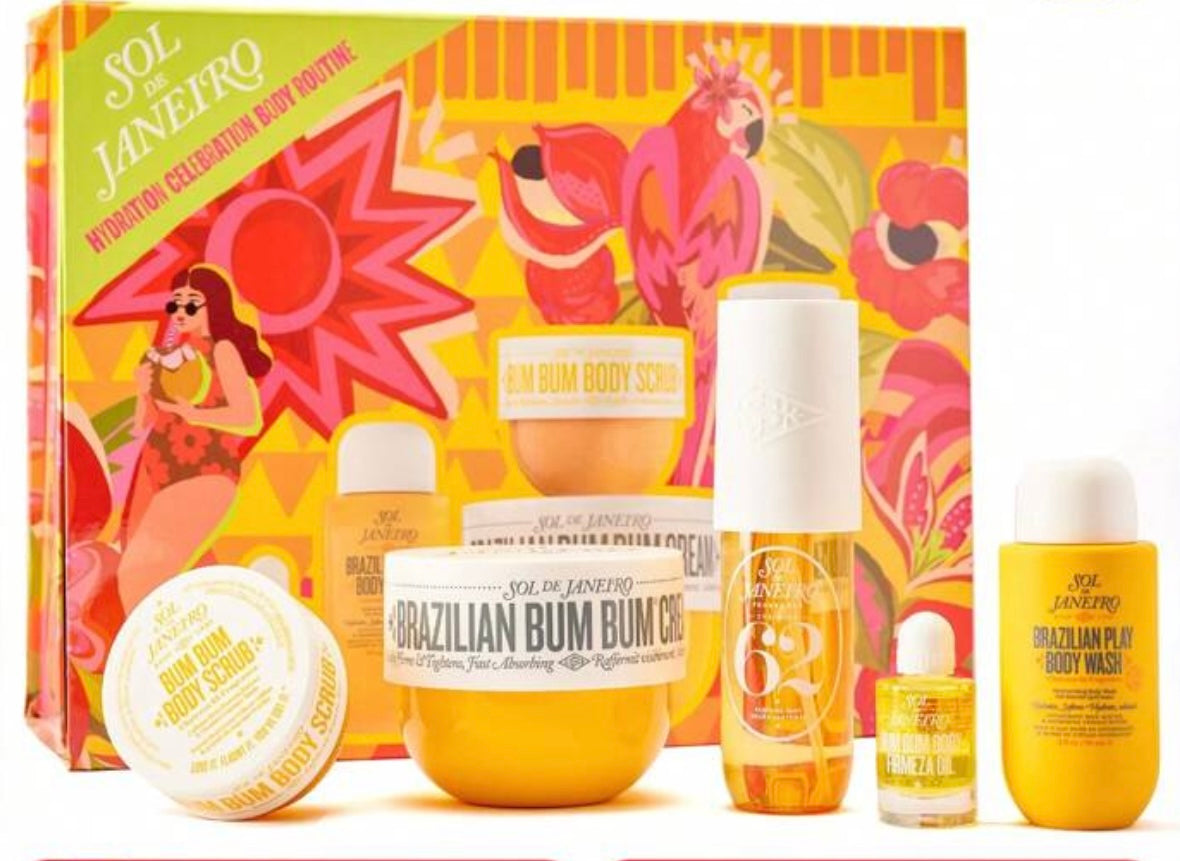 Sol De Janeiro Hydration Celebration Body Routine Gift Set, Cheirosa 62 Perfume Mist, Body Wash, Brazilian Bum Bum Cream, Oil And Scrub
