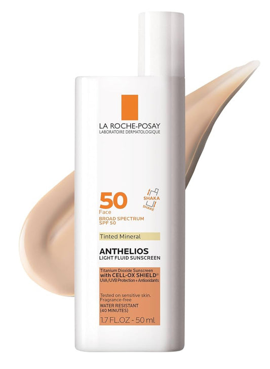 La Roche-Posay Anthelios Tinted Mineral Sunscreen SPF 50+, Broad Spectrum SPF + Antioxidants, Titanium Dioxide & Zinc Oxide Sunscreen, 4 Flexible Shades With No White Cast, Oil Free & Oxybenzone Free, 1.7 FL OZ