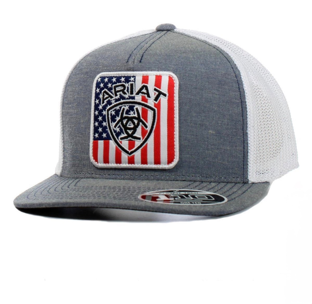 Gorra ARIAT con parche Snapback de malla con logo de la bandera de EE. UU. para hombre
