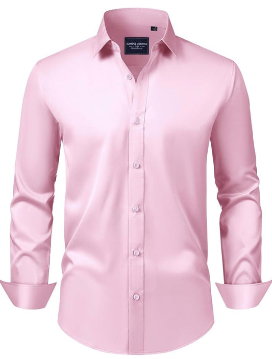 Camisa de vestir para hombre de manga larga con botones sin arrugas