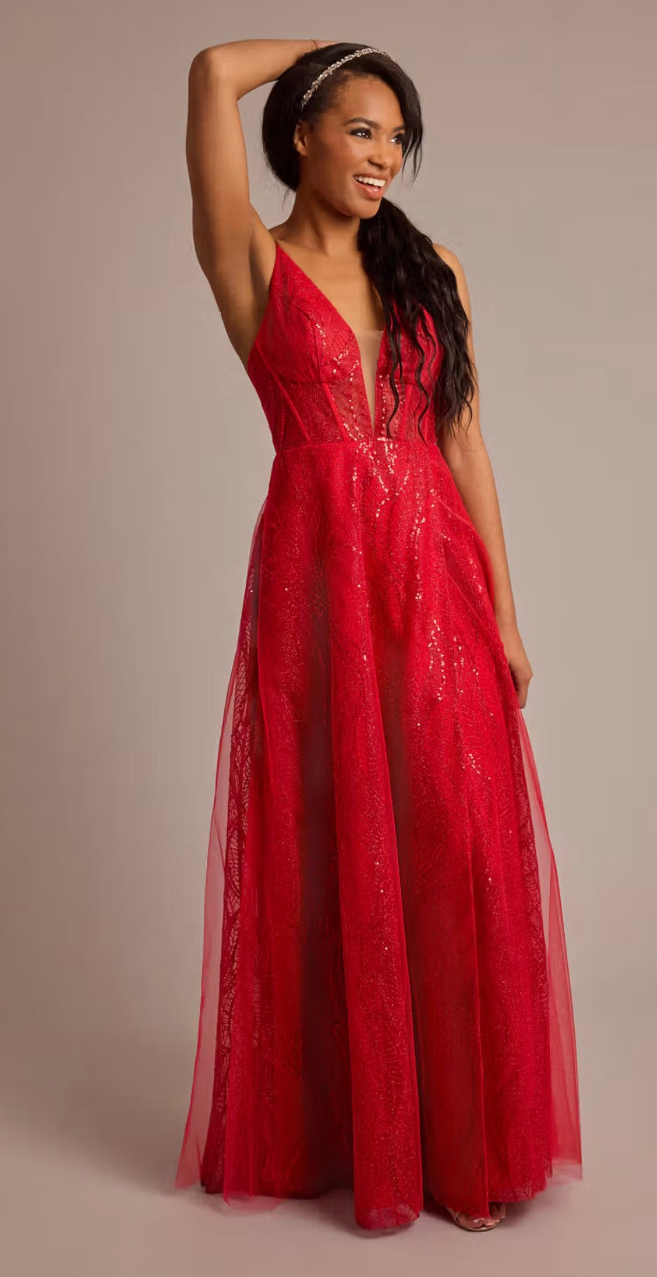 Vestido Galina Signature de línea A de lentejuelas estampadas con escote ago