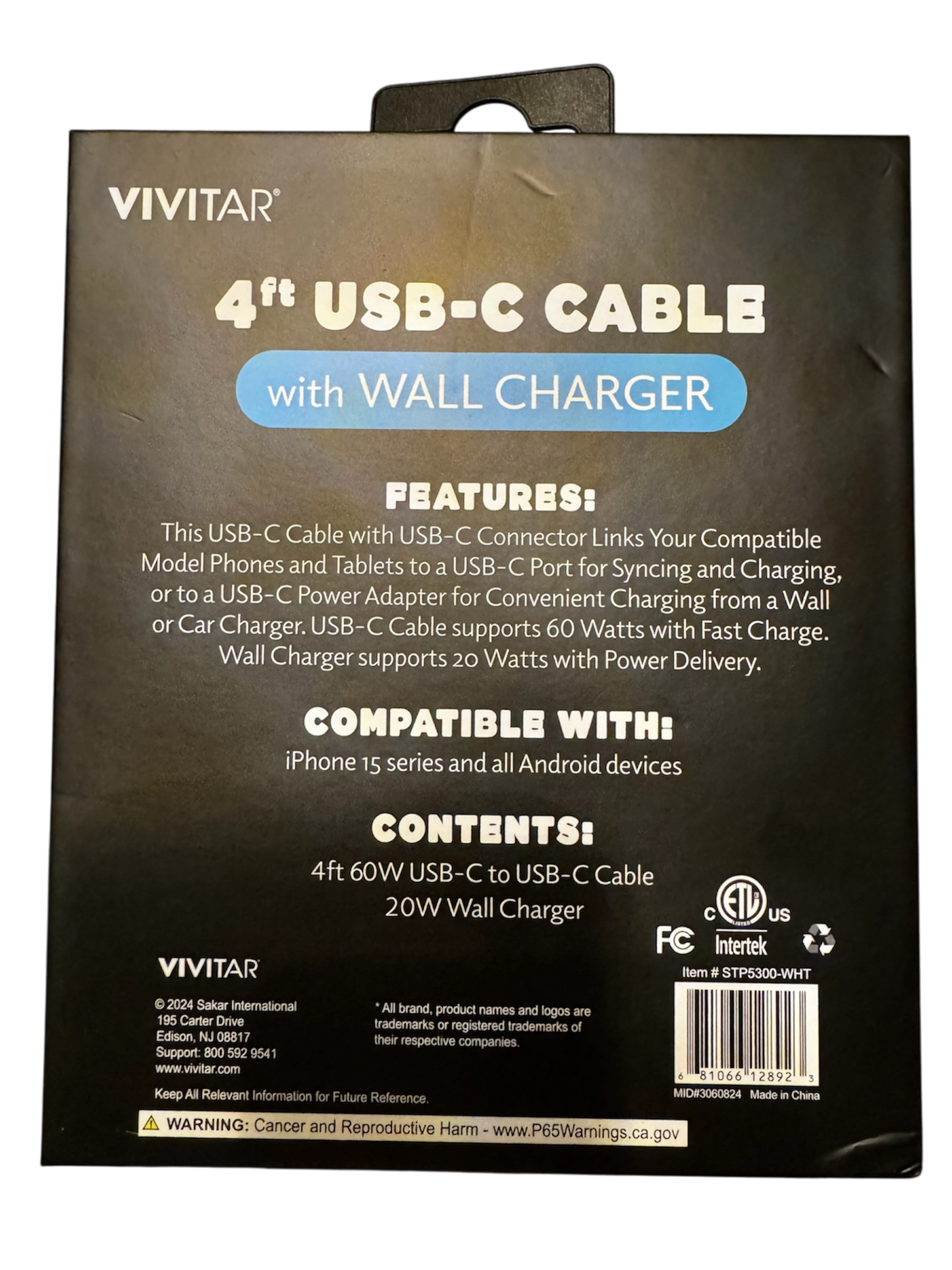 Vivitar 20W Charger 4ft USB-C Cable