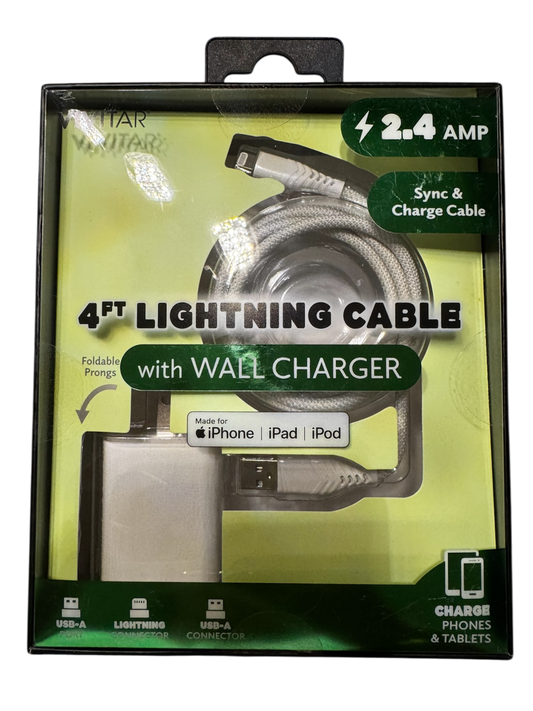 Vivitar 2.4 amp Charger 4ft Lightning Cable