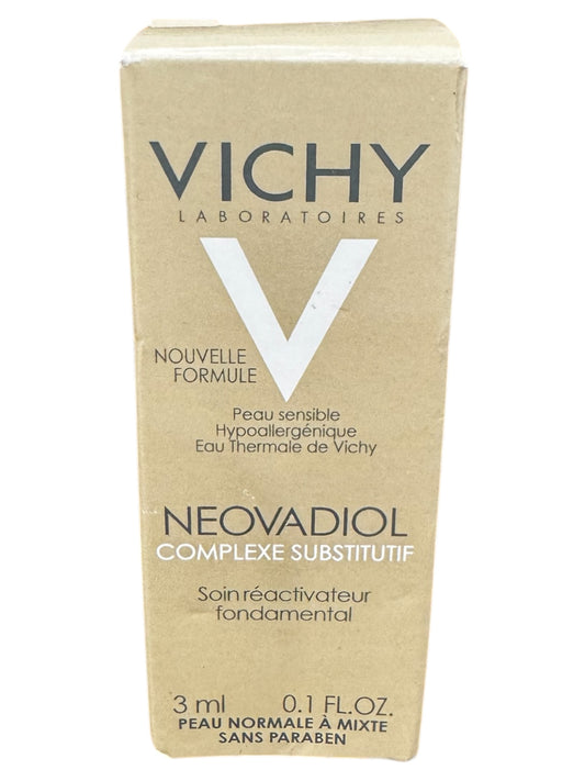 VICHY  LABORATORIOS  Fórmula  Piel sensible  Probado para alergias  Agua de spa termal de Vichy  NEOVADIOL  COMPLEJO DE RESTAURACIÓN  Cuidado fundamental de la escultura
