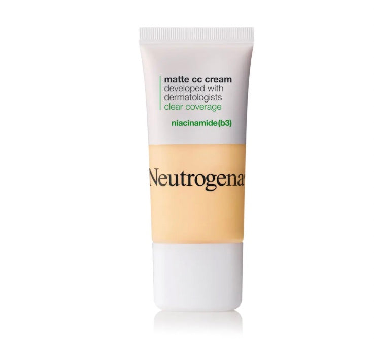 Neutrogena Clear Coverage Flawless Matte CC Cream, Full-Coverage Color Correcting Cream Face Makeup with Niacinamide (b3) Hypoallergenic Oil Free & Fragrance Free