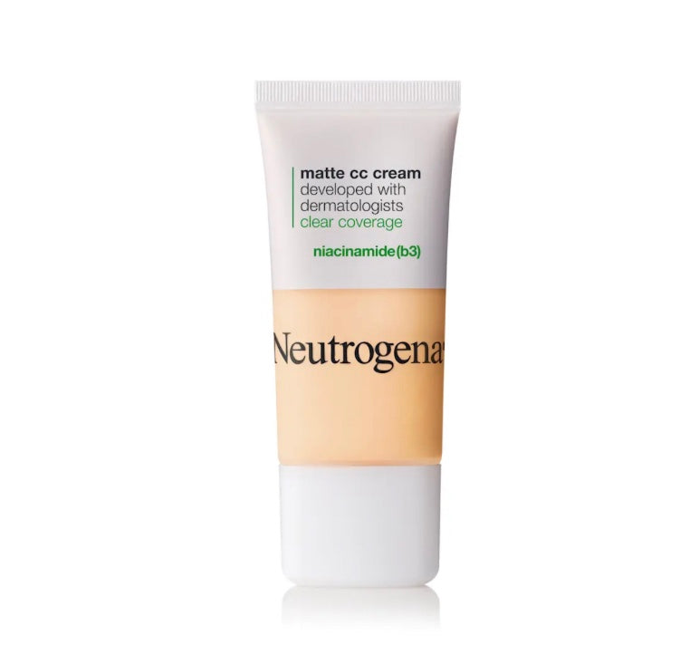 Neutrogena Clear Coverage Flawless Matte CC Cream, Full-Coverage Color Correcting Cream Face Makeup with Niacinamide (b3) Hypoallergenic Oil Free & Fragrance Free