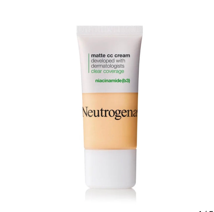 Neutrogena Clear Coverage Flawless Matte CC Cream, Full-Coverage Color Correcting Cream Face Makeup with Niacinamide (b3) Hypoallergenic Oil Free & Fragrance Free
