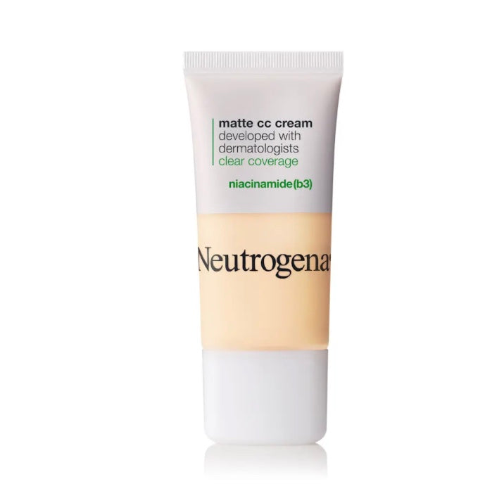 Neutrogena Clear Coverage Flawless Matte CC Cream, Full-Coverage Color Correcting Cream Face Makeup with Niacinamide (b3) Hypoallergenic Oil Free & Fragrance Free