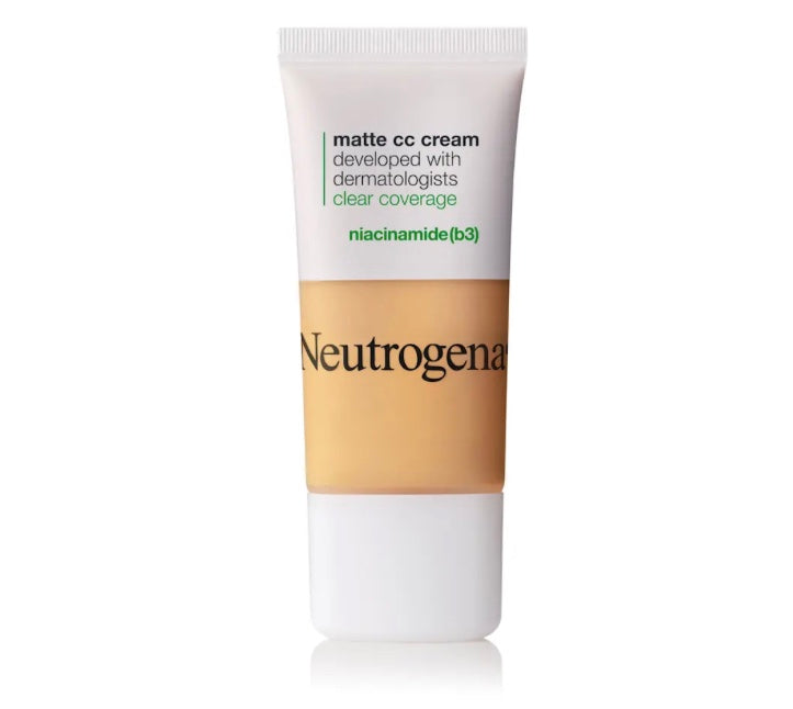 Neutrogena Clear Coverage Flawless Matte CC Cream, Full-Coverage Color Correcting Cream Face Makeup with Niacinamide (b3) Hypoallergenic Oil Free & Fragrance Free