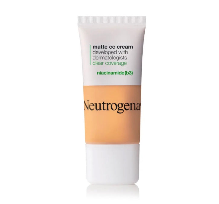 Neutrogena Clear Coverage Flawless Matte CC Cream, Full-Coverage Color Correcting Cream Face Makeup with Niacinamide (b3) Hypoallergenic Oil Free & Fragrance Free